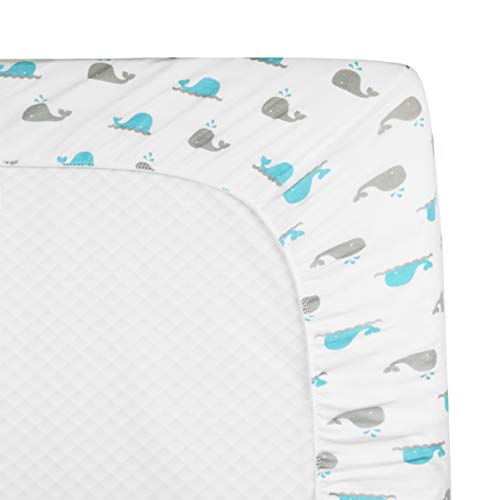 TL Care Printed 100% Natural Cotton Jersey Knit Fitted Contoured Changing Table Pad Cover, Aqua Whale, Soft Breathable, for Boys & Girls