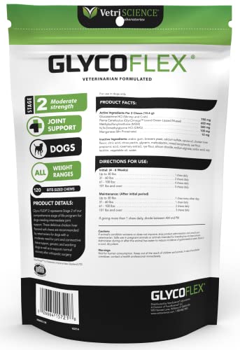 VetriScience Laboratories GlycoFlex 2, Hip and Joint Supplement for Dogs, Bite Sized Chews, 120 CT