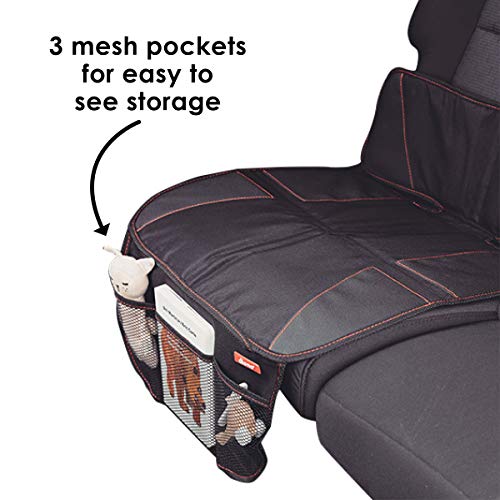 Diono Super Mat Car Seat Protector for Infant Car Seat, Booster Seat and Pets, Crash Tested, Thick Padding, Non Slip Backing, Durable, Water Resistant Protection, 3 Handy Mesh Storage Pockets, Black