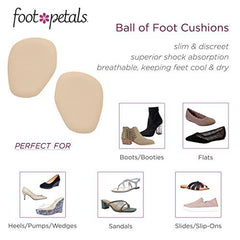 Foot Petals Women's Ball of Foot-3 Pairs Cushions, Metatarsal Pad, Lasting Comfort Relief, Prevent Toe Sliding, Overhang, Heels, Khaki, One Size