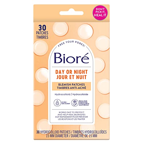 Bioré Day or Night Pimple Patches, Hydrocolloid Acne Patches to Cover & Reduce Blemishes, For Oily Skin, Dye Free, 30 count