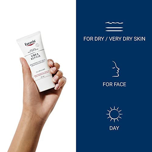 EUCERIN Urea Repair Replenishing Day Face Cream for Dry to Very Dry Skin | Face, 50mL | 5% Urea Cream | Lactate Cream | Fragrance-free Cream | Non-Greasy Cream | Recommended Brand by Dermatologists