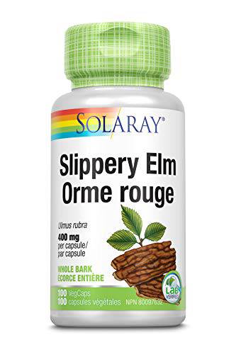 SOLARAY – Slippery Elm, 400mg | Herbal Support | Ulmus Rubra, Whole Bark | Dietary Supplement | Non-GMO, Vegan, Lab Verified | 100 Vegetarian Capsules