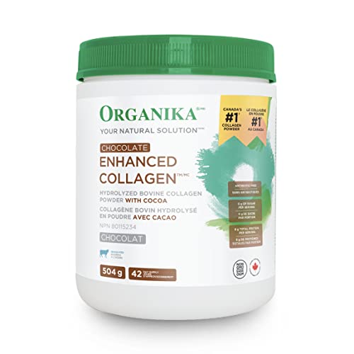 Organika Chocolate Enhanced Collagen - Grass-Fed Collagen with Real Cocoa, Sugar-Free, Healthy Hair, Skin, Nails, Joints - 504g