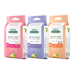 Aleva Naturals Bamboo Baby Wipes Variety Pack - 3 Piece Wipes Set- Hand 'n' Face, Nose 'n' Blows, Pacifier & Toy Wipes- Natural, Organic, Hypoallergenic, Biodegradable, Ultra-Soft, Unbleached