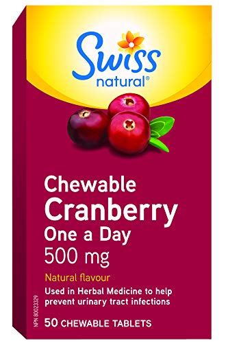 Swiss Natural – Cranberry Chewable Tablets 500mg | Prevents Urinary Tract Infections | Non-GMO, Gluten Free | No Artificial Flavours, or Preservatives | 50 Count
