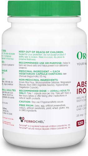 Organika Absolute Iron- Iron Bisglycinate- High Availability, Gentle on Stomach, Boost Iron Levels- Beneficial for Women and Vegetarians- 120vcaps