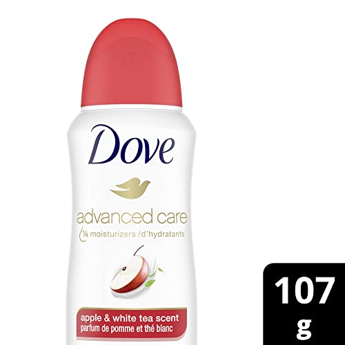 Dove Advanced Care Dry Spray Antiperspirant for 48 Hour Sweat & Odour Protection Apple & White Tea deodorant for women with ¼ moisturizers 107 g