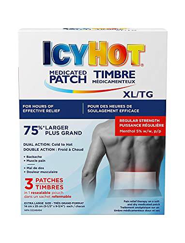 Icy Hot Medicated Patch XL - 3 Count - Effective Relief - Back & Large Areas - Temporarily Relieves Pain Associated with Backache, Lumbago, Muscle Pain, Strains, & Arthritis