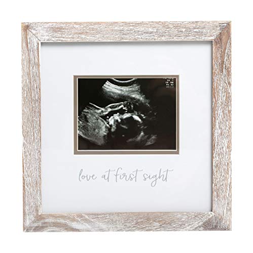 Pearhead Love at First Sight Rustic Sonogram Photo Frame, Baby Ultrasound Keepsake Picture Frame, Gender-Neutral Nursery Décor, 4" x 3" Photo Insert, Distressed Wood