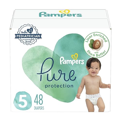 Diapers Size 5, 48 Count - Pampers Pure Protection Disposable Baby Diapers, Hypoallergenic and Unscented Protection, Super Pack (Packaging & Prints May Vary)