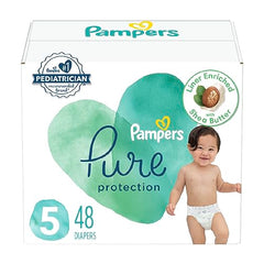 Diapers Size 5, 48 Count - Pampers Pure Protection Disposable Baby Diapers, Hypoallergenic and Unscented Protection, Super Pack (Packaging & Prints May Vary)