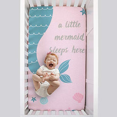 NoJo Sugar Reef Mermaid Photo Op 100% Cotton Fitted Crib Sheet, A Little Sleeps Here, Aqua/Pink