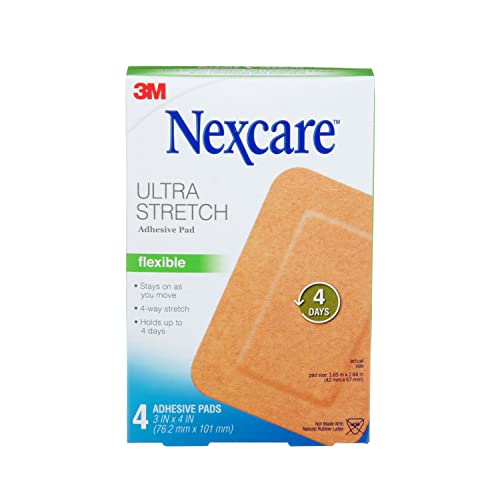 Nexcare Ultra Stretch Adhesive Pad , 3 in x 4 in (76.2 mm x 101 mm), 4 count, Tan