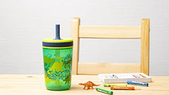 Zak Designs Kelso 15 oz Tumbler Set, (Dino Camo) Non-BPA Leak-Proof Screw-On Lid with Straw Made of Durable Plastic and Silicone, Perfect Baby Cup Bundle for Kids (2pc Set)
