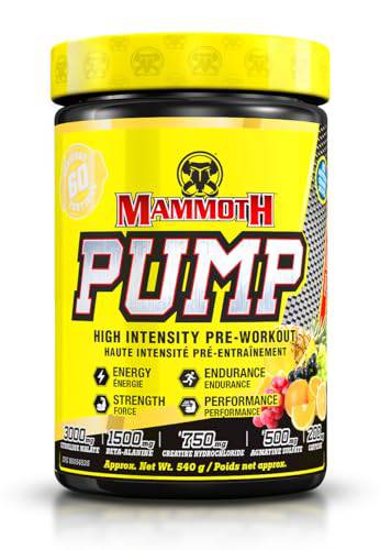 MAMMOTH PUMP – Pre Workout Powder, Superior Muscle Pumps, Increase Strength & Endurance, Explosive Power & Energy Supplement, Heightened Focus, Quick Recovery, Reduced Soreness, 60 serve (Fruit Punch)