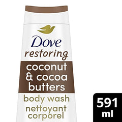 Dove Restoring Body Wash for renewed, healthy-looking skin Coconut & Cocoa Butters gentle body cleanser nourishes the skin 591 ml