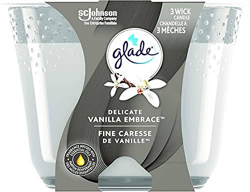 Glade Scented Candle, Delicate Vanilla Embrace, 3-Wick Candle, Air Freshener Infused with Essential Oils for Home Fragrance, 3 Count