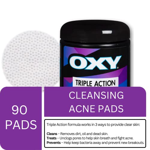 OXY Triple Action Cleansing Acne Pads with Salicylic Acid, Combination Skin, Mild Acne, Frequent Recurring Breakouts, 90ct