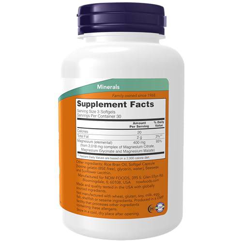 Now Foods Magnesium Citrate/Glycinate/Malate 134mg 90gel