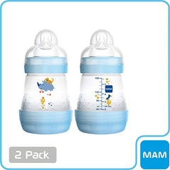 MAM Easy Start Anti-Colic Bottle 5oz (2 count), MAM Baby Bottle with Slow Flow Nipple, Breastfed Baby Feeding Essentials, Boy