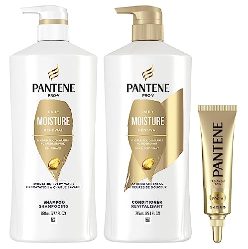 Pantene Shampoo, Conditioner And Hair Treatment Set, Daily Moisture Renewal For Dry Hair, Safe For Color-Treated Hair (1,580 mL Total)