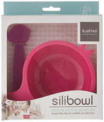 Kushies Baby Silibowl Pink Bird Silicone Bowl with Suction and Spoon Set for Babies, Toddlers and Kids, Fits Mosts Highchairs, Dishwasher, Microwave, Freezer and Oven Safe, BPA, PVC and Phthalate Free