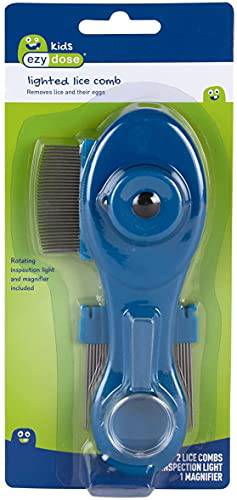 EZY Dose Kids Lice and Eggs Comb | Hair Care for Baby, Toddler, Adult | Includes Light, Magnifying Glass, Stainless Steel Pin Teeth, 3.3 Ounce, Blue (400916)