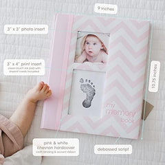 Pearhead Chevron Baby Book with Clean-Touch Ink Pad, Pink