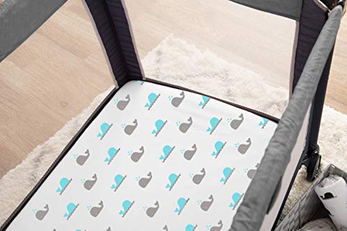 American Baby 100% Natural Cotton Value Jersey Knit Fitted Pack N Play, Playard Sheet, Aqua Whales, Soft Breathable, for Boys and Girls, 27 x 39 Inch (Pack of 1)