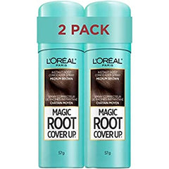 L'Oreal Paris Magic Root Cover Up Temporary Hair Color, Medium Brown, Instant Root Concealer Spray, Hair Dye, Duo Pack 2x57g
