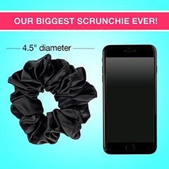 Scunci by Conair The Original Scrunchie Jumbo Size in Washable Black Nylon Silk-Like Fabric, Perfect for Wrist-to-Hair Versatility, 1 Count