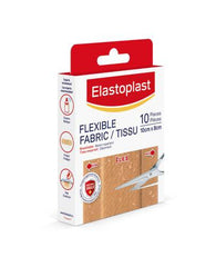 Elastoplast Flexible Fabric Adhesive Bandages, 10 Strips, 10 cm x 8cm Width, beige | Wound Dressing for First Aid Kit | Extra Flexible | Adapts to all your movements | Strong Adhesion | Breathable Material | Water-repellent | Bacteria Shield | Latex Free