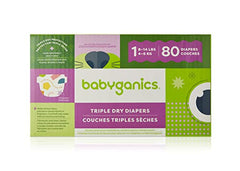 BabyGanics Diapers Size 1 - Babyganics Disposable Diapers, Triple Dry Protection, Absorbent and Breathable, 80 count, White