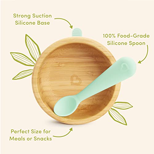 Munchkin® Bambou™ Suction Bowl and Silicone Spoon for Babies and Toddlers, Non-Toxic Bamboo