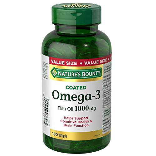 Omega 3 Fish Oil Softgels, Supplement, Helps Support Cognitive Health and Brain Function, 1000mg