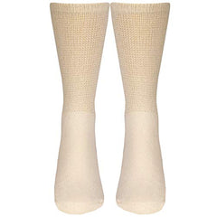 Truform Diabetic Socks for Men and Women, Medical Style Crew Length, Mid Calf Height, 3 Pairs, Tan, Large