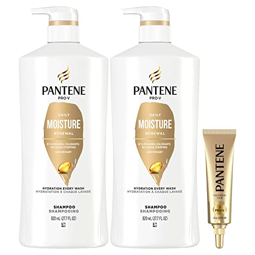 Pantene Shampoo Twin Pack With Hair Treament, Daily Moisture Renewal For Dry Hair, Safe For Color-Treated Hair (1,655 mL Total)