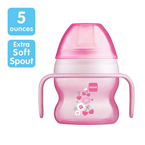 MAM Starter Cup (1 Count), MAM Sippy Cup, Drinking Cup With Extra-Soft Spill-Free Spout and Non-Slip Handles, For Girls 4+ Months, Five Ounces, Pink