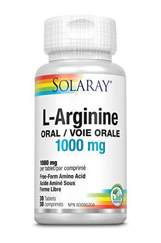 Solaray L-Arginine 1000mg | Healthy Muscle Recovery, Gastrointestinal & Immune System Support | Non-GMO | Vegan | Lab Verified | 30 Tablets