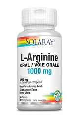 Solaray L-Arginine 1000mg | Healthy Muscle Recovery, Gastrointestinal & Immune System Support | Non-GMO | Vegan | Lab Verified | 30 Tablets