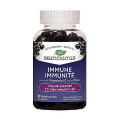 Nature's Way Sambucus Immune Original Cold and Flu Care Elderberry Gummies with Vitamin C and Zinc – Used in Herbal Medicine for Immune Support for Adults and Kids 4+, 60 Gummies