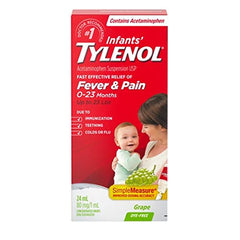 Tylenol Infant Fever, Teething and Pain Reliever for Baby, Grape Suspension Medicine, 24mL