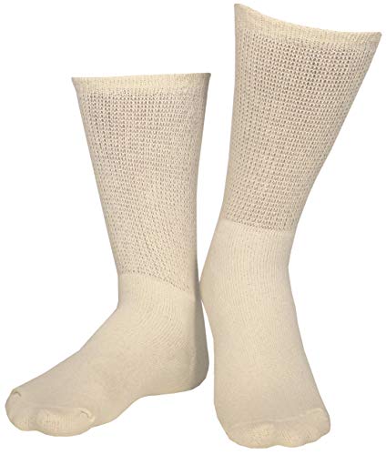 Truform Diabetic Socks for Men and Women, Medical Style Crew Length, Mid Calf Height, 3 Pairs, Tan, Large