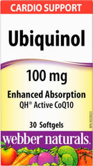 Webber Naturals Ubiquinol QH Active Coenzyme Q10 (CoQ10) 100mg, 30 Softgels, Enhanced Absorption and Higher Concentration, Premium CoQ10 for Energy, Antioxidant, and Heart Support