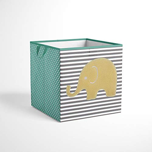 Bacati Elephants Unisex Fabric Storage Box/Tote, Mint/Yellow/Grey