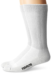 Top Flite Men's Diabetic Non-Binding Cushion Ultra Dri Mid Calf Socks 2 Pair Pack, White, Large