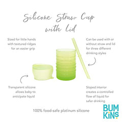 Bumkins Silicone Training Cup, Straw and Lid, Baby, Toddler, Holds 7oz, Ages 12 Months+ (Sage)