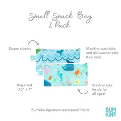 Bumkins Snack Bags, Reusable Fabric, Washable, Food Safe, BPA Free - Ocean Life (2-Pack)