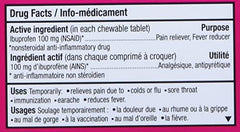 Junior Strength Advil (20 Count, Blue Raspberry Flavour) Ibuprofen Chewable Tablets Fever Relief